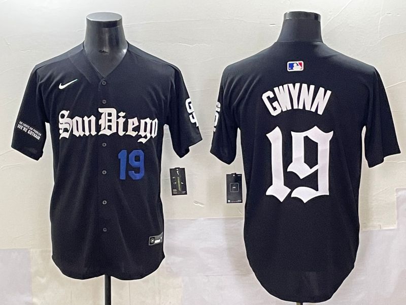 Men 2025 San Diego Padres #19 Gwynn Black Five generations Joint Name Nike MLB Jersey style 6